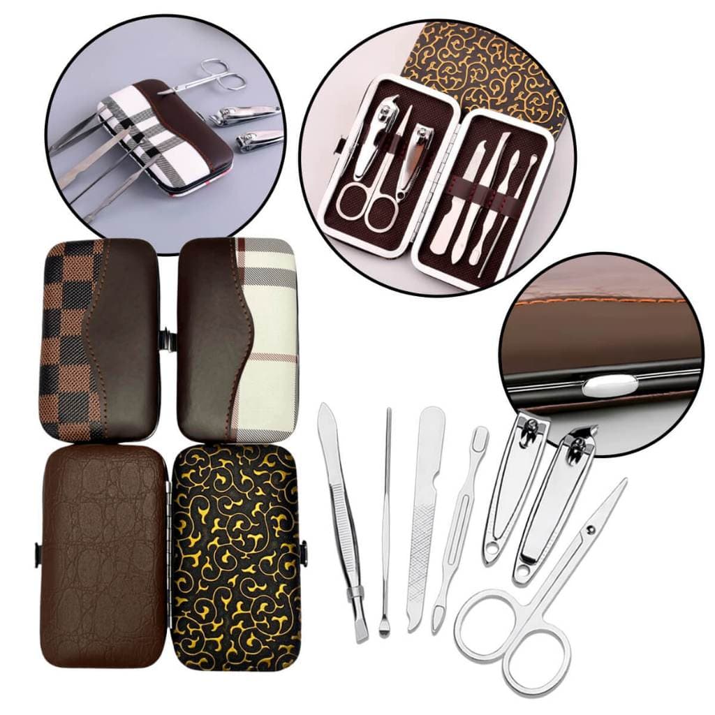 KIT MANICURE PORTÁTIL 7 PEÇAS COM CORTADOR DE UNHA TESOURA PINÇA LIXA ESTOJO COMPACTO PARA VIAGEM E USO DIÁRIO