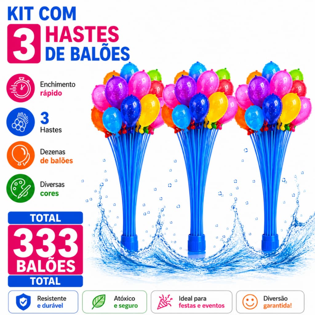 Kit 333 Balão De Água Guerra De Bexiga Splash Ball Pacotes com 111 Bexigas Cada Watter Ballon