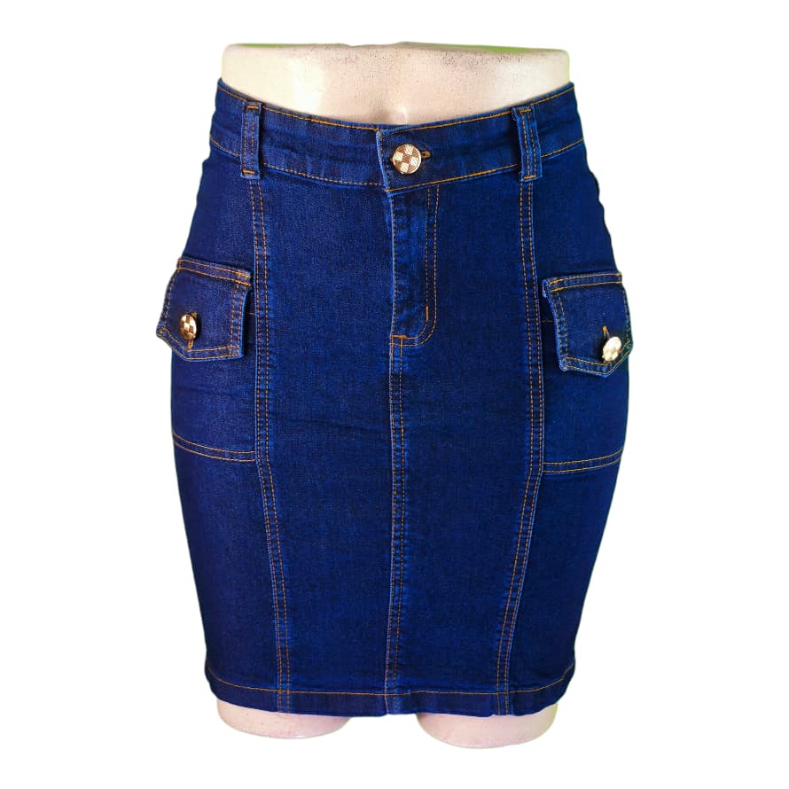 saias secretarias jeans com bolsos frontais funcionais cintura alta cargo