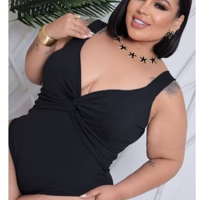 Body Feminino Plus size Decote v com nó Elegante