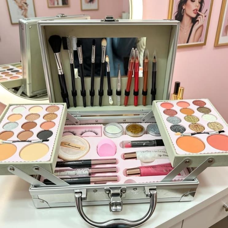 Maleta Luxo Maquiagem Completa Presente Dia dos Namorados Dourado Prata Rosa Sombra Blush- YOYO MAQUIAMOR  YYX-ML01