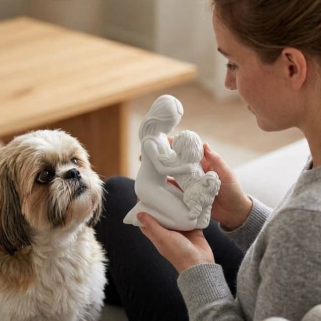 Presente para Quem Ama Shih Tzu | Escultura Decorativa Mulher | Homem  e Shih-tzu Mãe Pai Decoração