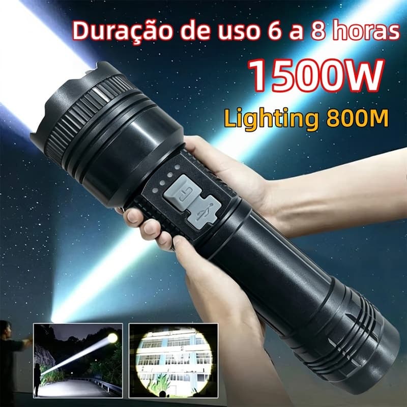 Lanterna LED Potente Recarregável USB Zoom Ajustável Para Camping Manutenção Automotiva Emergência Doméstic
