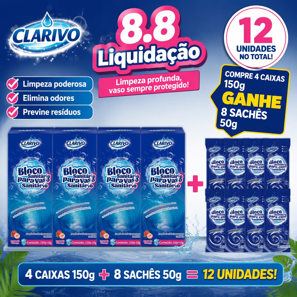 CLARIVO Bloco Sanitário Limpeza Eficaz para Vaso Sanitário Kit Econômico com 12 Unidades
