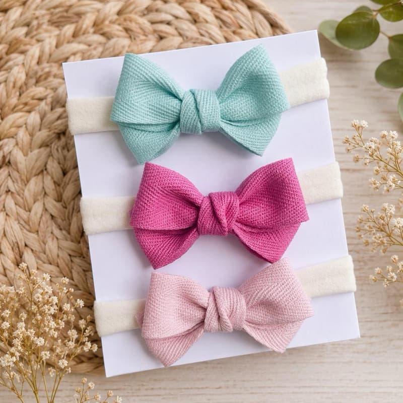 Kit 3 Laços de Bebê Faixinha Luxo | Laço Boutique Infantil Delicado
