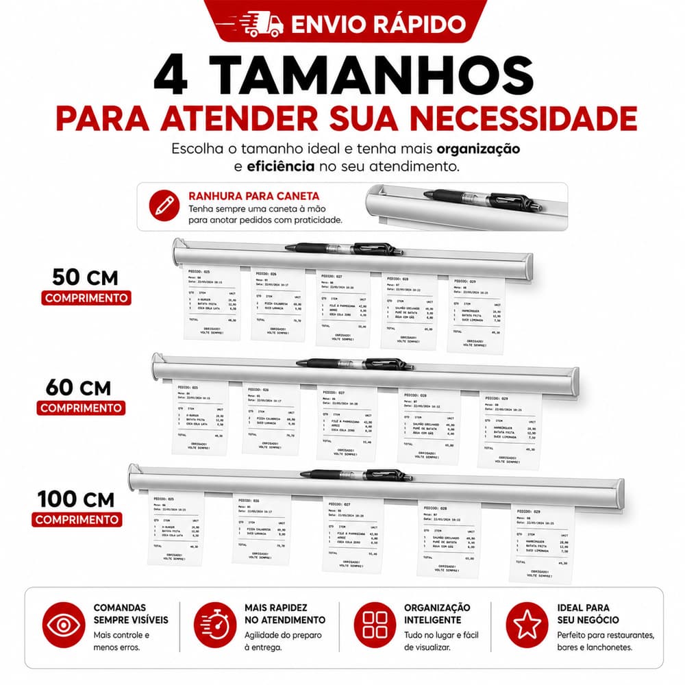 Porta Comanda Inox com Ranhura para Caneta Suporte de Pedidos Magnético para Restaurante Bar Pizzaria