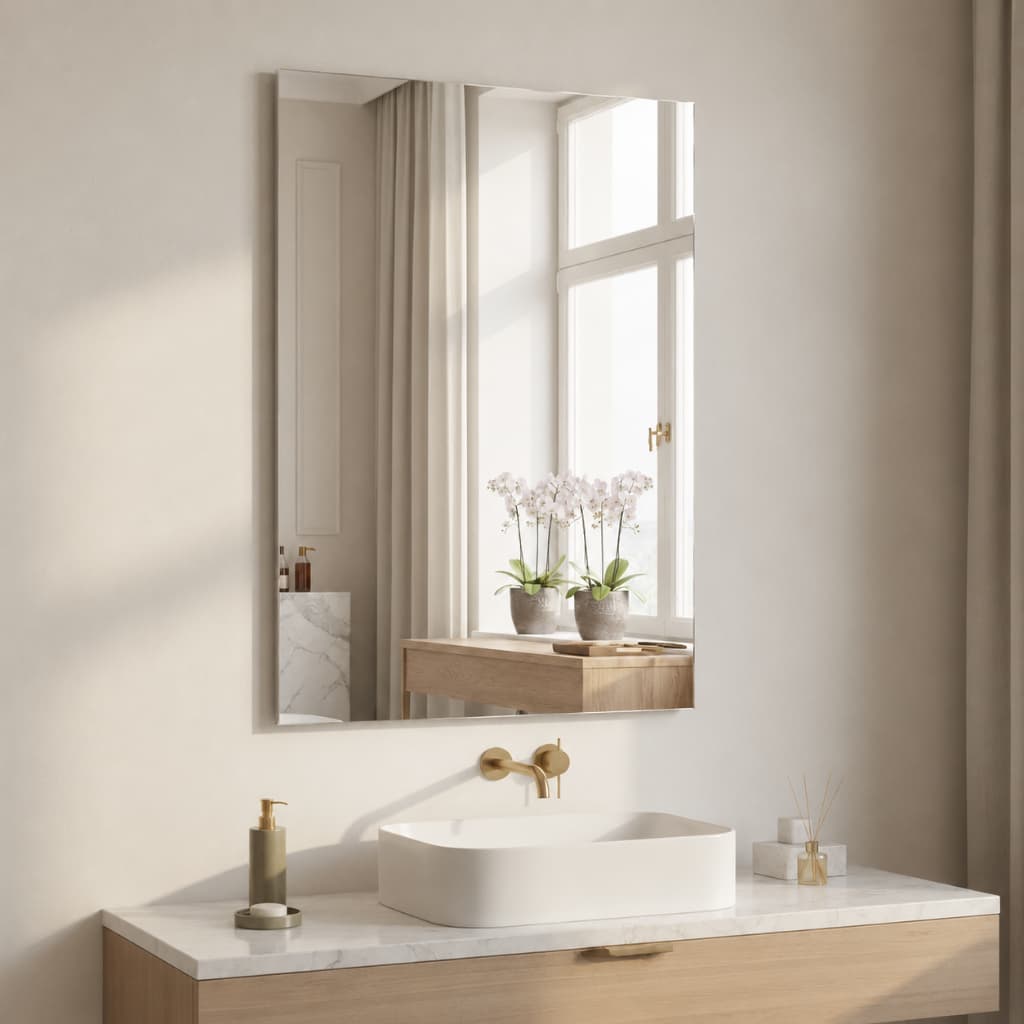 Espelho Decorativo Moderno 60x40cm Retangular Lapidado Decoração 4mm Quarto Sala Banheiro Com Suporte