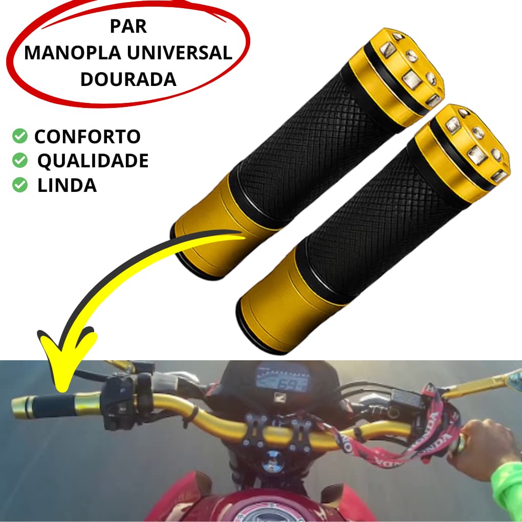PAR MANOPLA LUVA LUVINHA UNIVERSAL  MOTO DE ALUMINIO  DOURADO