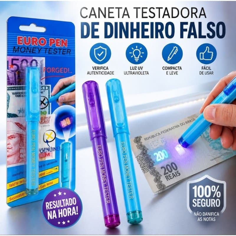 Caneta Detectora de Notas Falsas UV Testador de Dinheiro Falso com Luz Ultravioleta Verificador de Cédulas Real Dolar