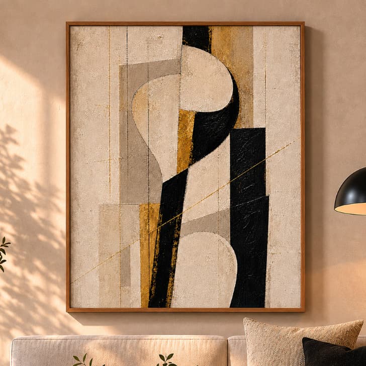 Quadro Decorativo para Sala de Estar Abstrato com Vidro Elegante 90x60 e Moldura Premium Luxo