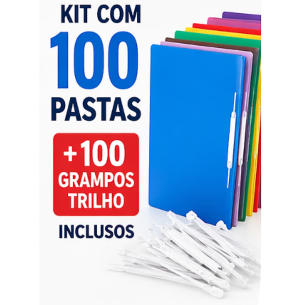 Kit 100 Pastas Classificadoras A4 Ofício Com Grampo Trilho Plástico Arquivo Documentos 24x34cm ACP