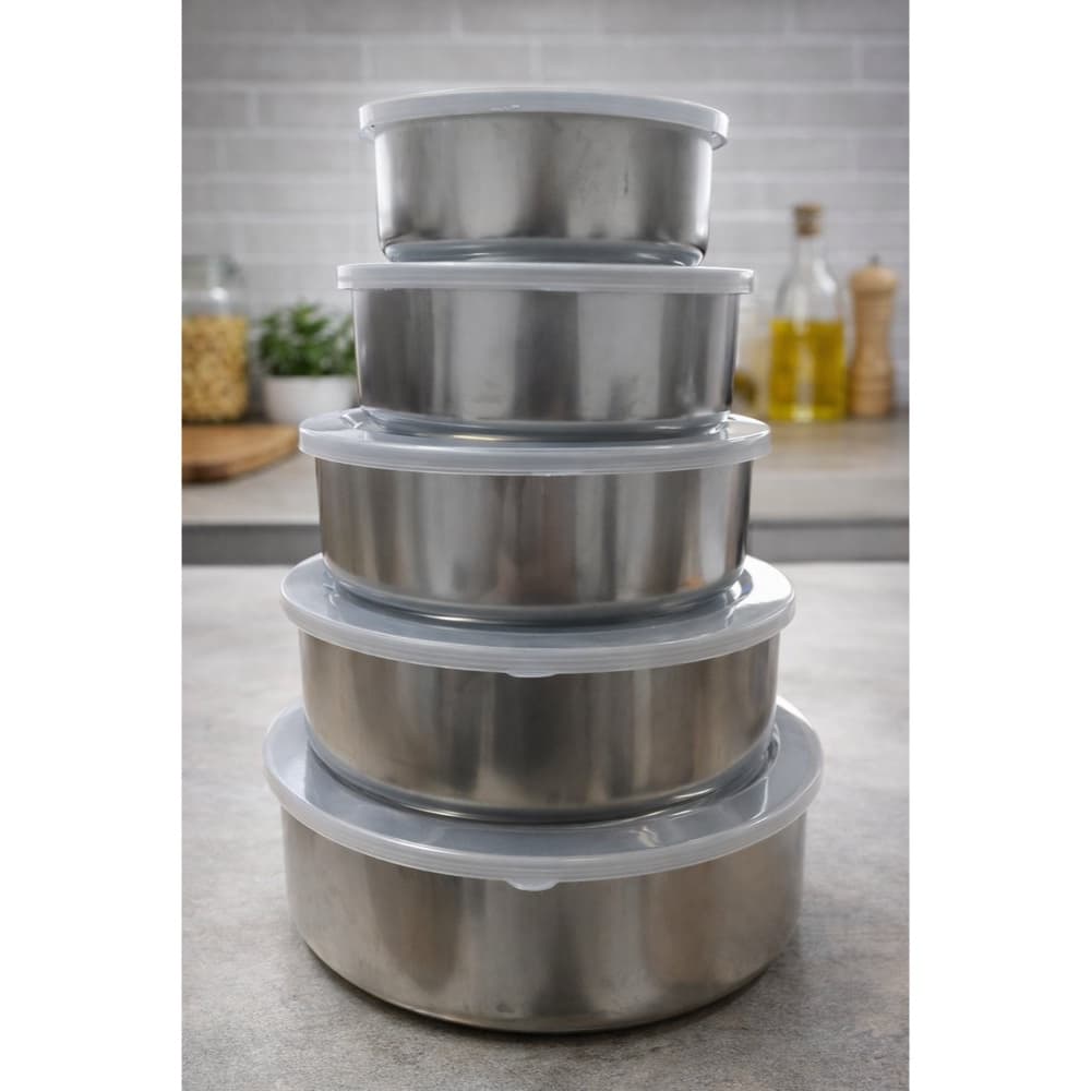 Conjunto 5 Potes Inox Hermético Redondo Cozinha Organizada ✨