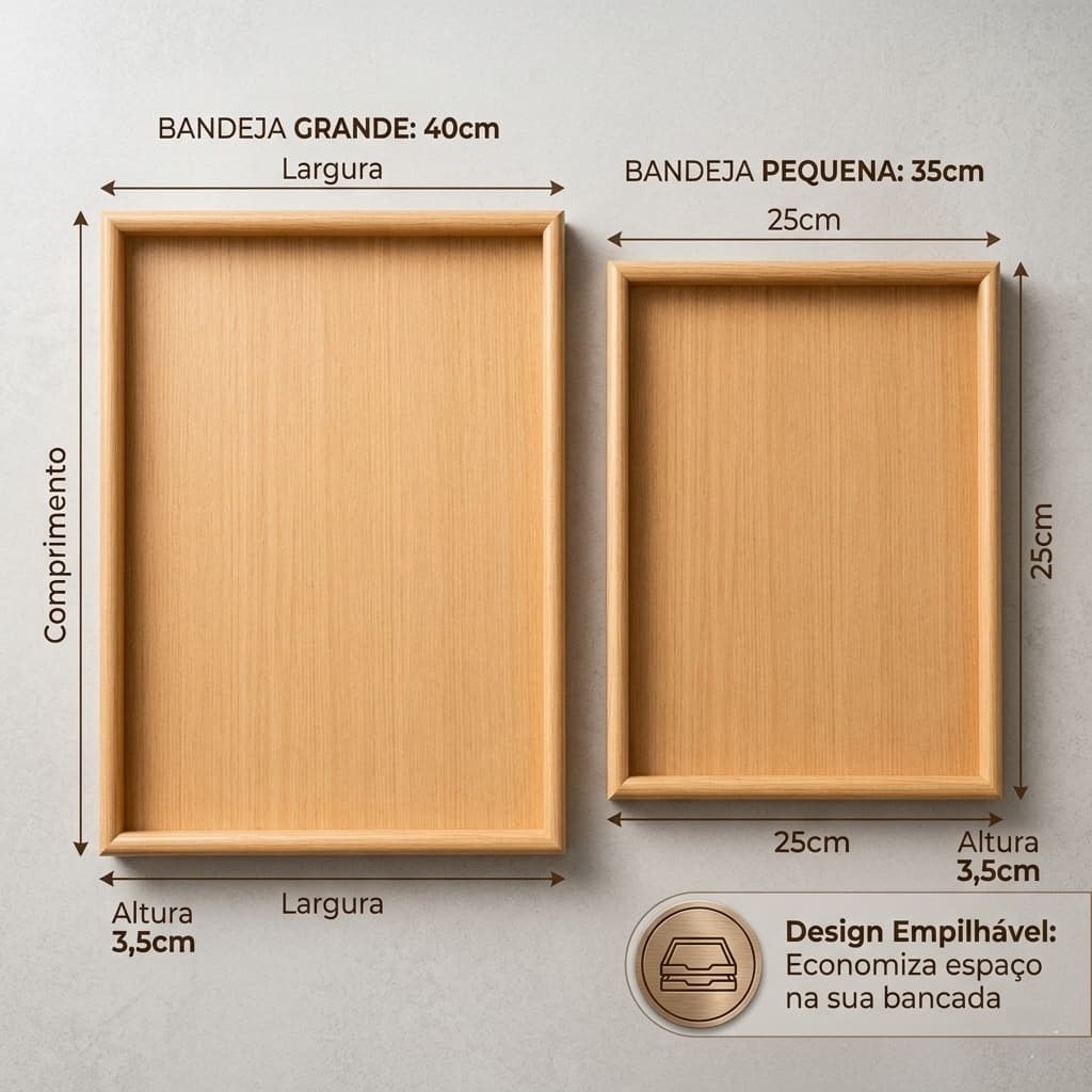 KIT 2 Bandejas Cozinha em MDF Bandeja de Madeira Decorativa para Servir Café da Manhã