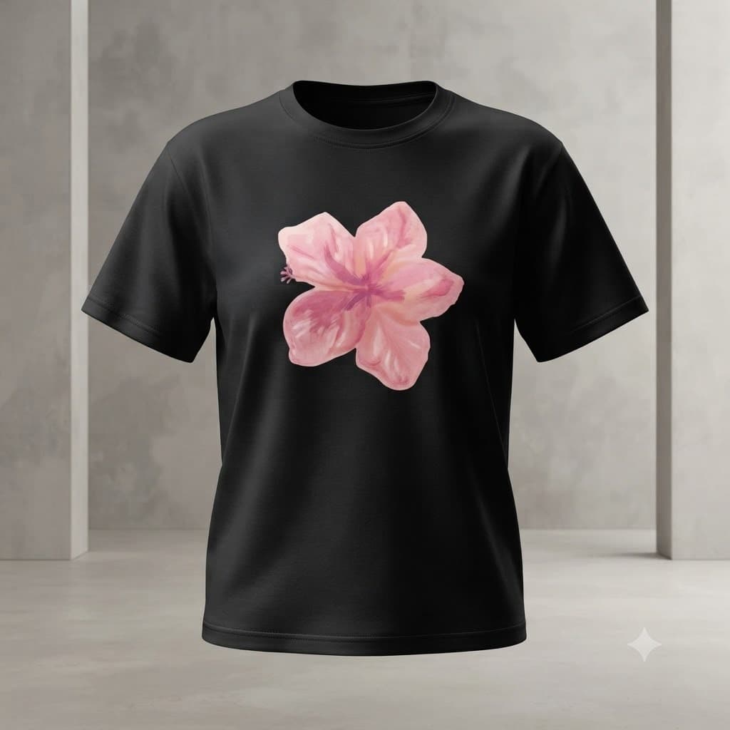 Camiseta Estampada Flor Hibisco Aquarela – Floral Minimalista Casual Feminina