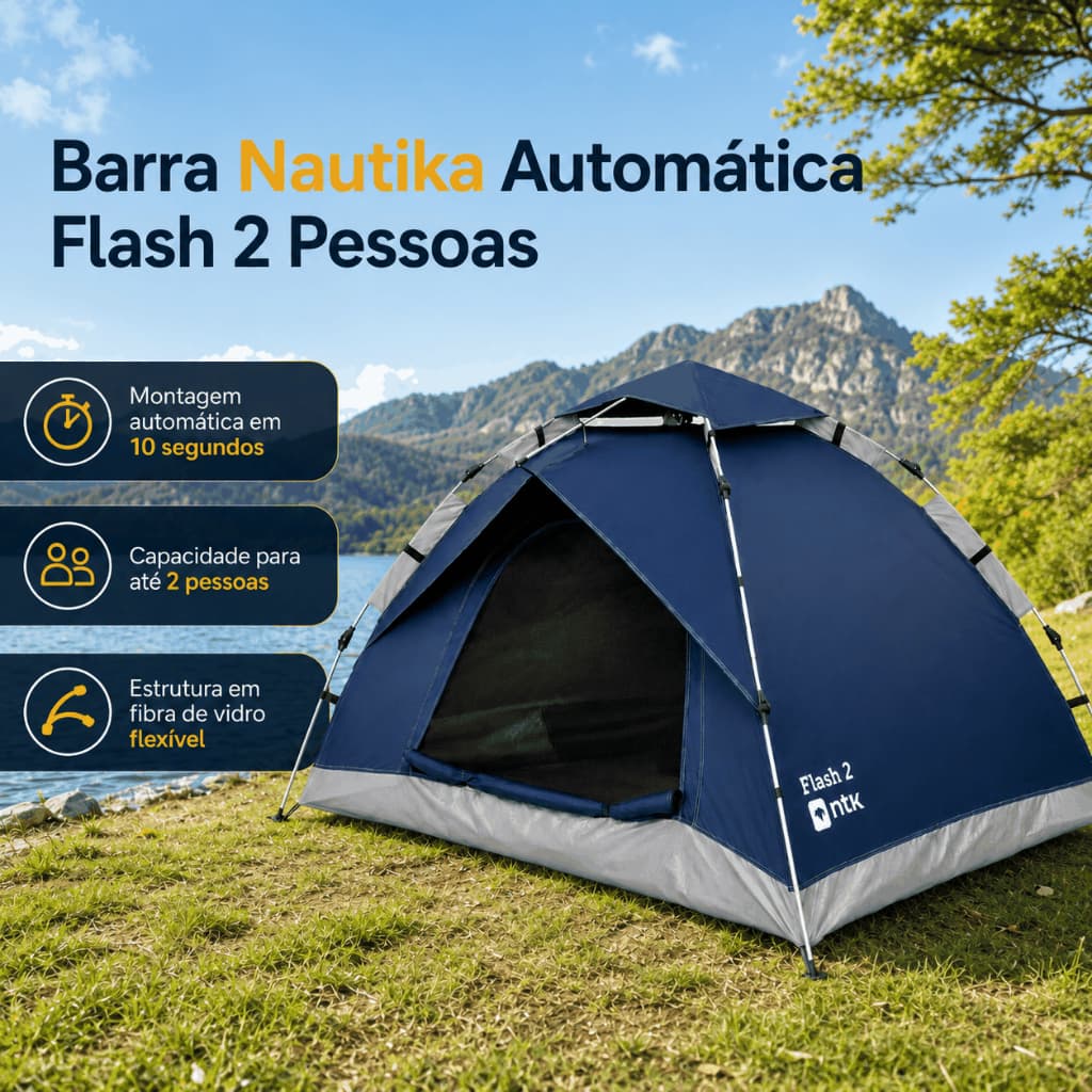 Barraca Nautika Automática Flash para 2 Pessoas, Montagem Rápida e Estrutura Resistente.