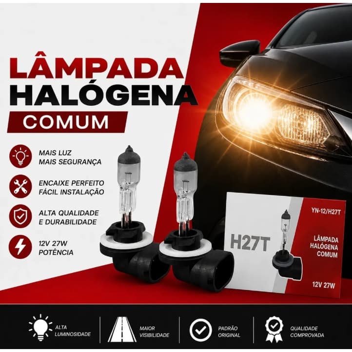 Par Lâmpadas Automotivas Halógenas Farol Milha H27t 12v 27w
