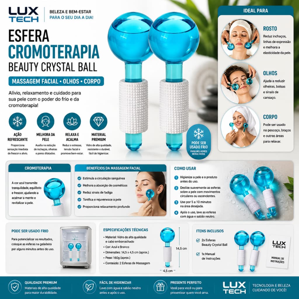 Esfera Cromoterapia Beauty Crystal Ball Massagem Facial Olhos Corpo  Cuidados Com A Pele