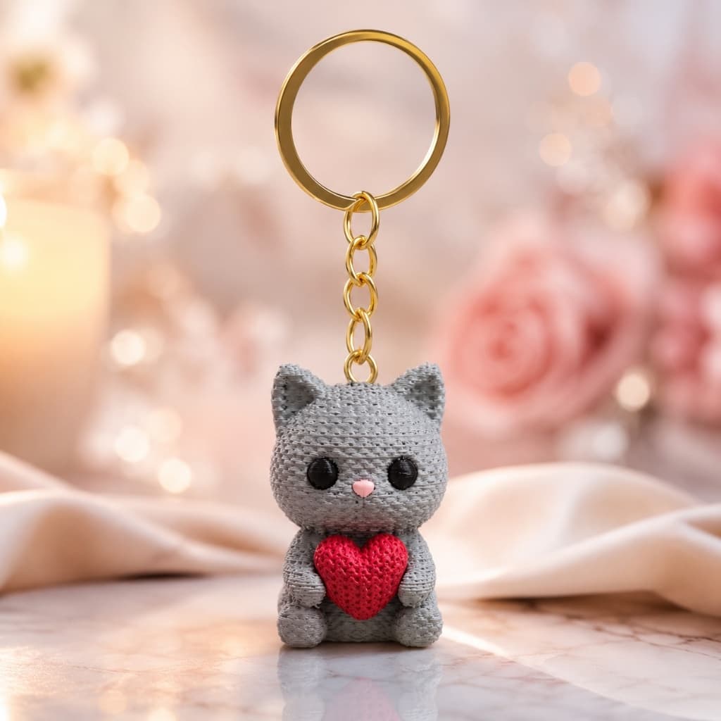 Chaveiro Gatinho com Coração Presente Criativo para Namorada Amiga Mãe Lembrancinha Fofa
