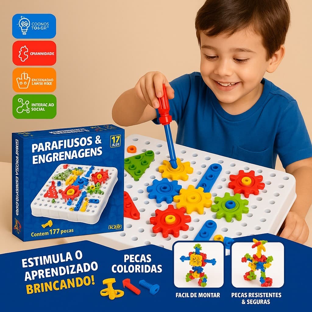 Kit Bancada Infantil Parafusos E Engrenagens Funcional