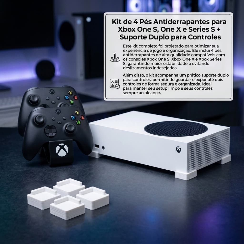Kit 4 Pés Antiderrapantes Xbox One S, One X e Series S + Suporte para 2 Controles