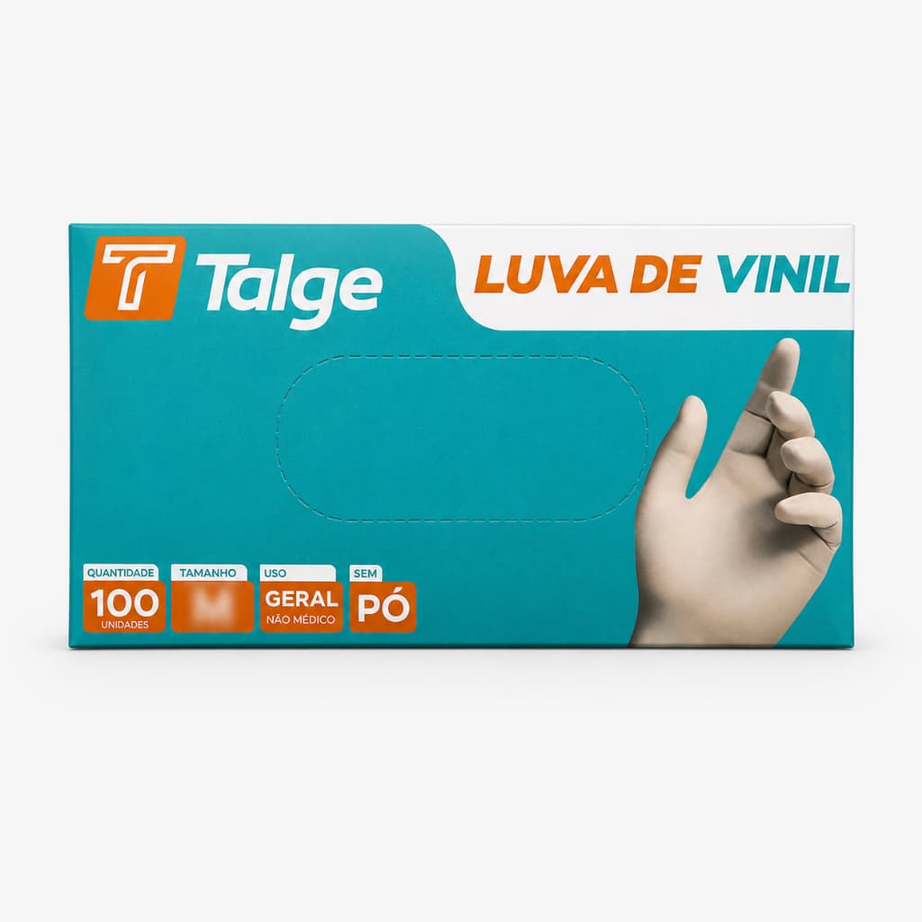 Luva Descartável de Vinil Talge Sem Pó Caixa com 100 Unidades - Envio Imediato