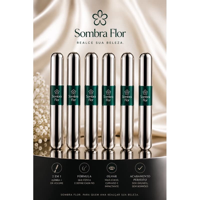 Kit 6 Máscara de Cílios 2 Passos Sombra Flor Premium Alonga + Volume Intenso À Prova D’Água Atacado
