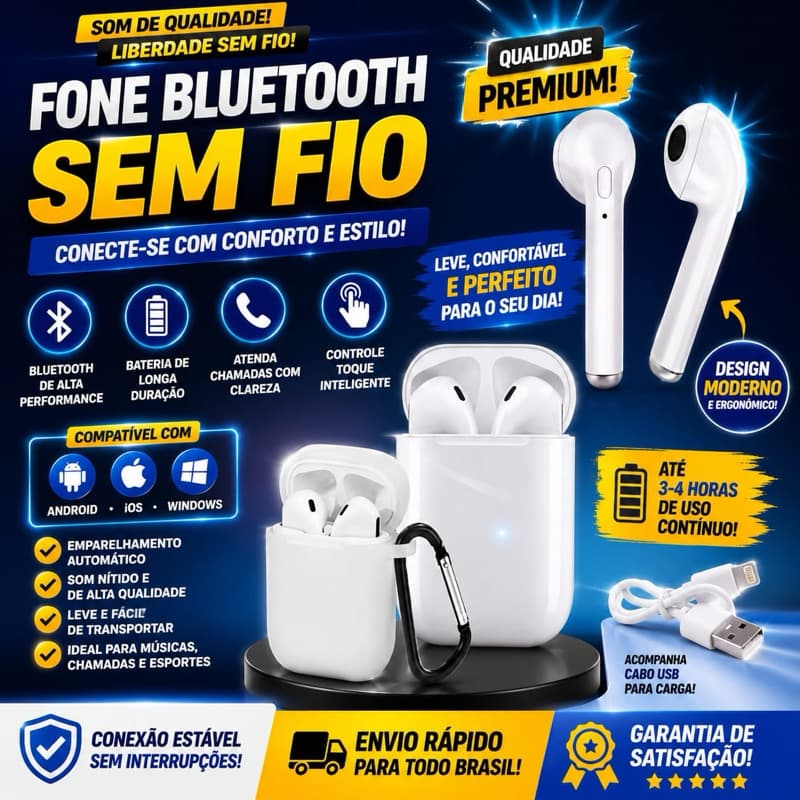 Fone de Ouvido sem fio bluetooth i9S TWS 5.0 – Compatível com Android e iPhone bateria longa duraçao