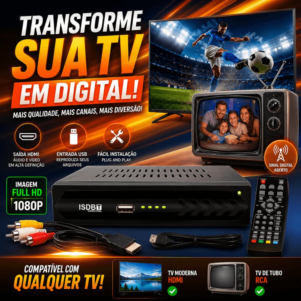 Conversor Digital De TV Analógica Set Top Box HD Full 4K Receptor Com Controle Remoto USB HDMI 1080P