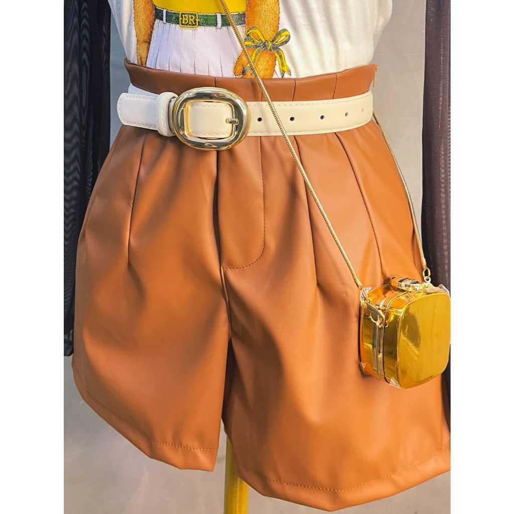 Short Feminino Couro Fake Courino Cintura Alta