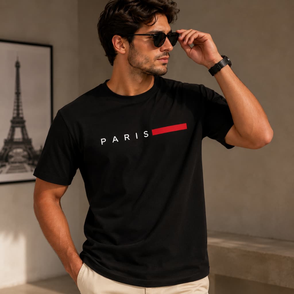 Camisa Algodão Masculina Paris Listra Camiseta Estampada Basica Streetwear Homem
