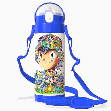 Garrafinha Térmica Personalizada Pokemon Com Nome Alça e Canudo 350ml Garrafinha termica infantil Pokemon Com Nome