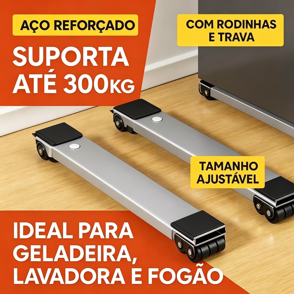 Suporte com rodinhas ajustável Base móvel para eletrodomésticos Geladeira Máquina de Lavar