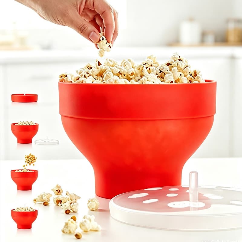 Pipoqueira Silicone Retrátil 3L Para Micro-ondas Com Tampa Livre BPA Sem Óleo Fácil Lavagem