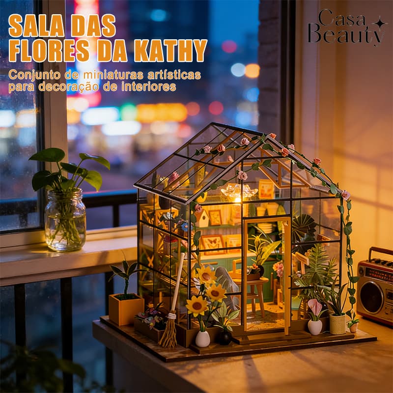 Robotime Casa de Bonecas DIY Estufa em Miniatura – Cathy’s Flower House com Móveis e Luz LED-CACA BEAUTY
