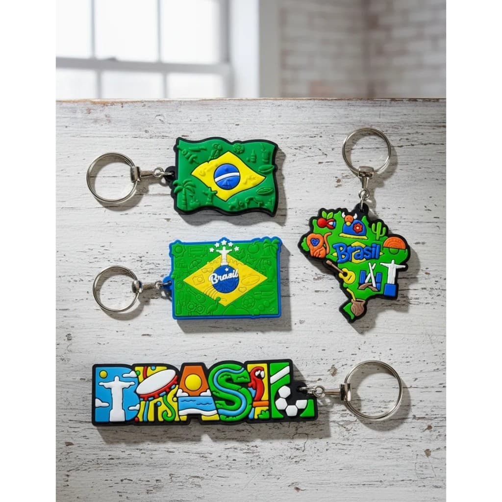 Rubberized Keychain High Relief Brazilian Flag