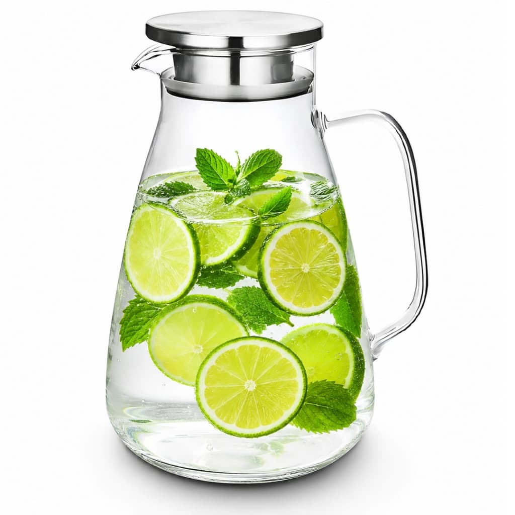 Jarra De Vidro Borossilicato Ressistente Grande e Elegante Tampa Inox 2,7 Litros Para Suco Água Chá