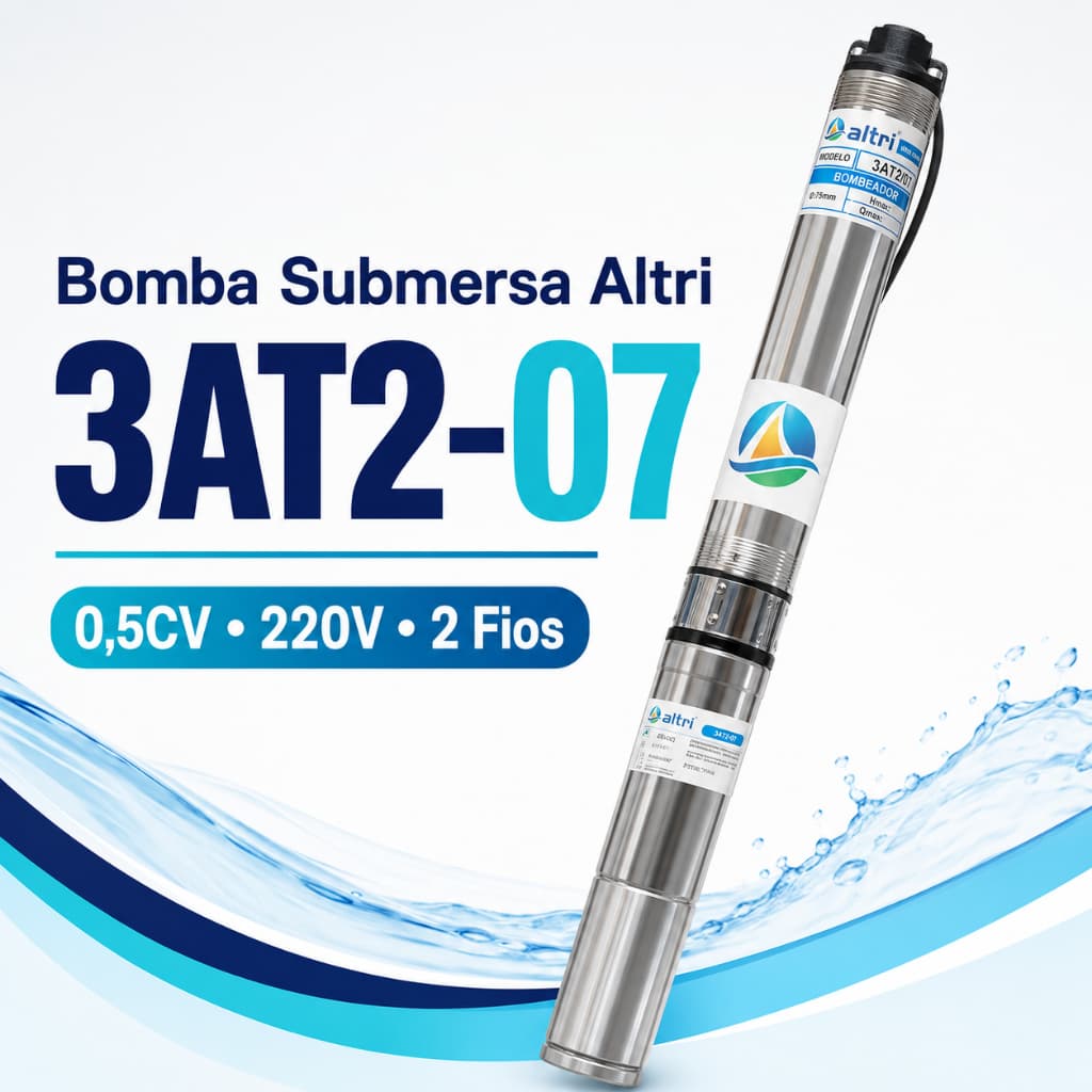 Bomba Submersa Altri 3AT2-07 0,5CV 220V 2 Fios Monofásica 3 Polegadas