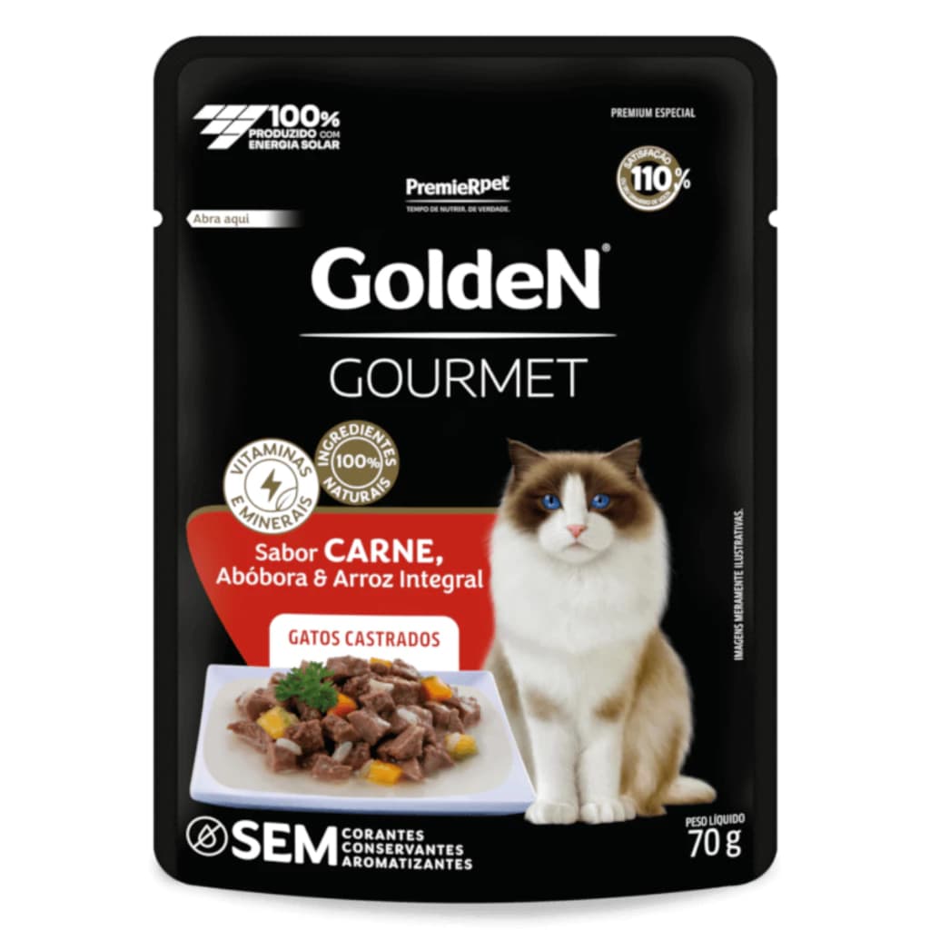 Sache Golden Gourmet Gatos Castrados e Gato Adulto Diversos Sabores Caixa Com 20 Unidades