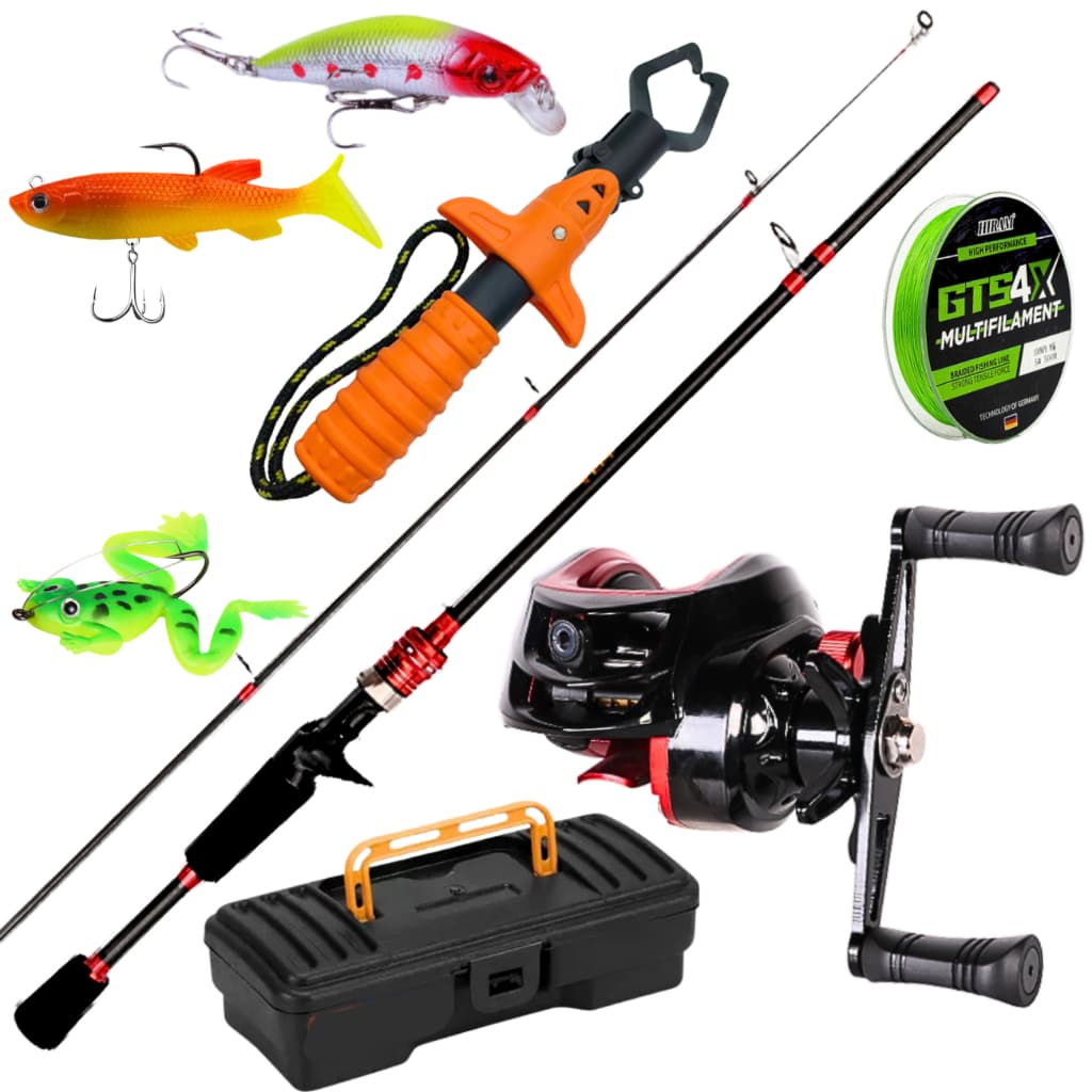 Carretilha de Pesca AntiCabeleira Arrasto 10kg Kit Vara Carbono Isca Artificial Linha Alicate Peixe