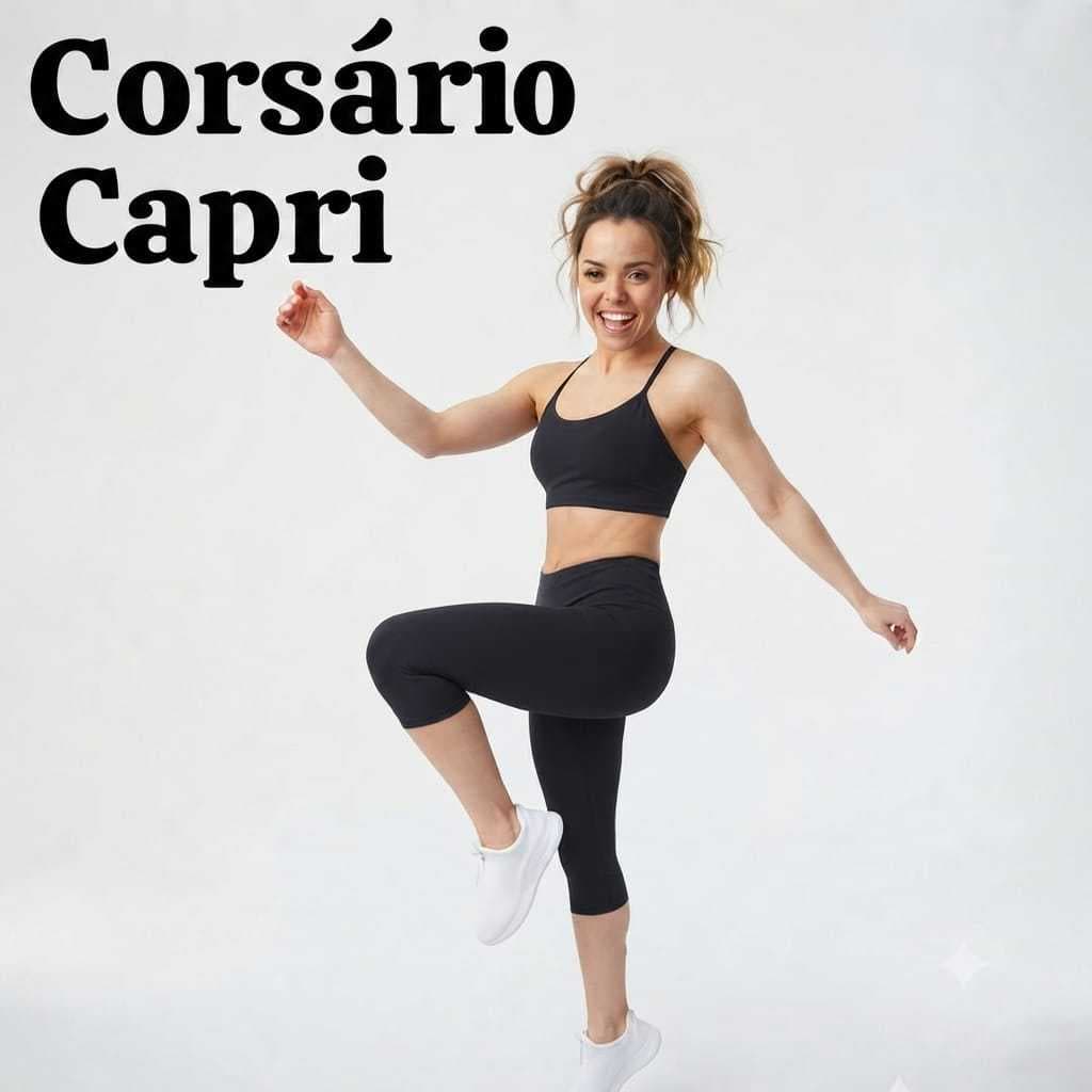 ​Calça Corsário Capri Fitness Academia Treino Trabalho Cós Alto Zero Transparência Costura Reforçada