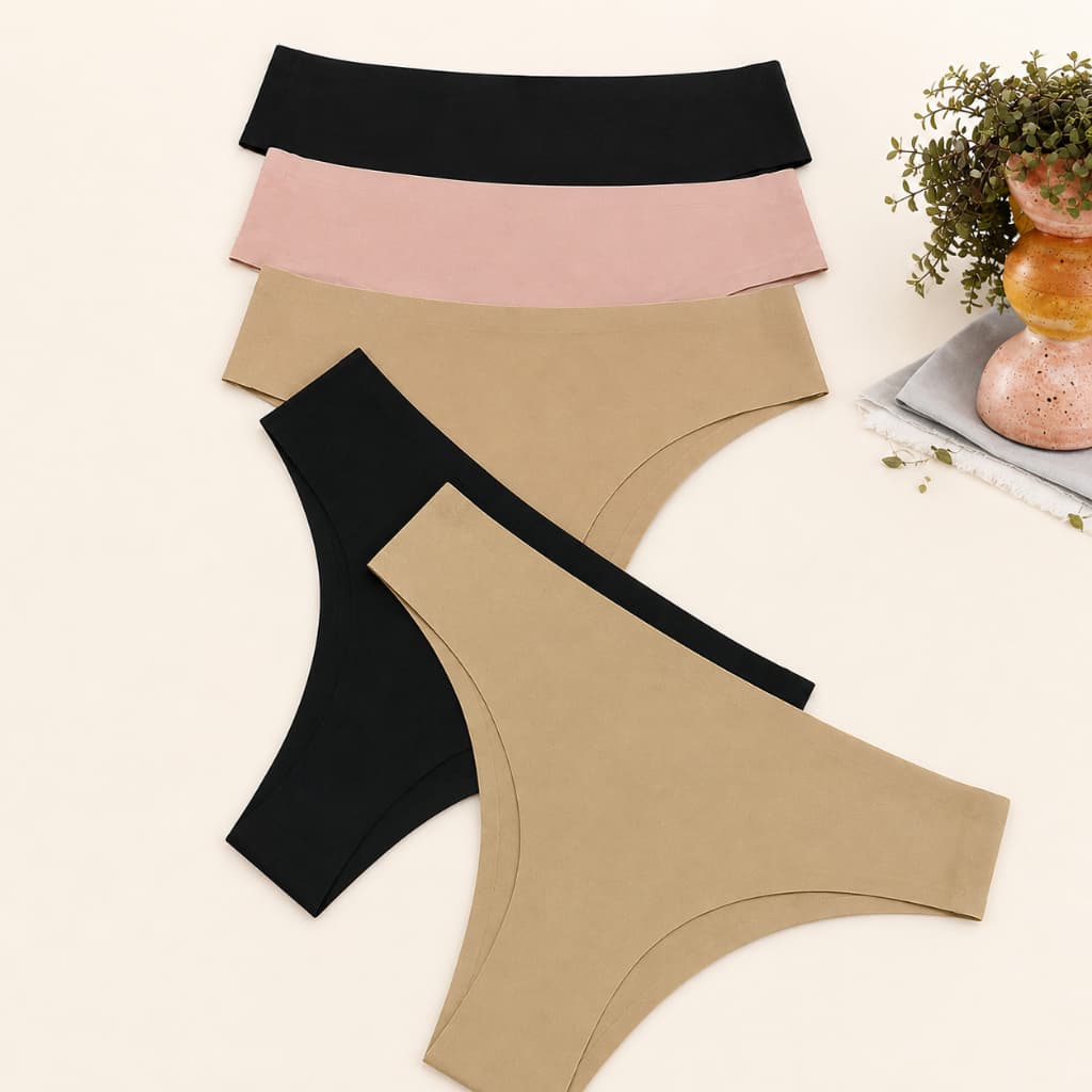 Kit até 5 Calcinhas Femininas Sem Costura Tanga Corte a Laser com Forro de Algodão Não Marca a Roupa
