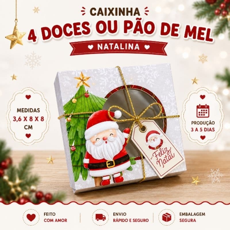 30un Natal Caixa pão de mel Montadas/ caixa 4 doces / caixa papai noel