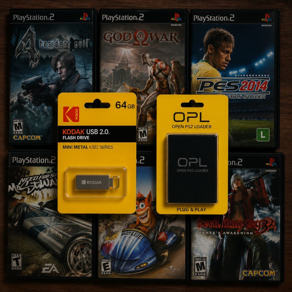 Kit De Opl para Ps2 + MemoryCard + Pendrive 64gigas - Pronto