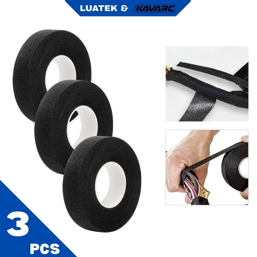 KIT3 Fita Isolante Preto De Tecido Para Chicote 25mx19mm Tesa