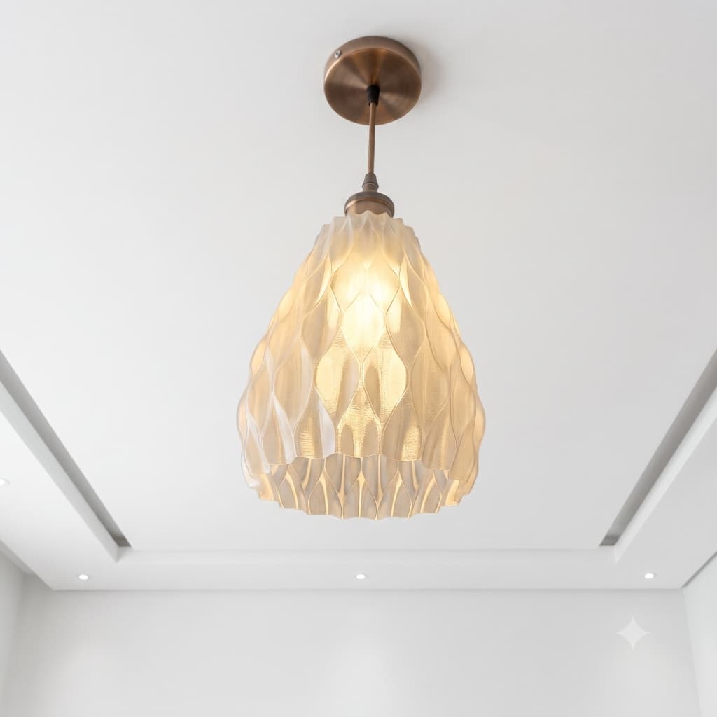Cúpula Pendente Decorativa Translúcida Luminária Design Orgânico Relevo Ondulado