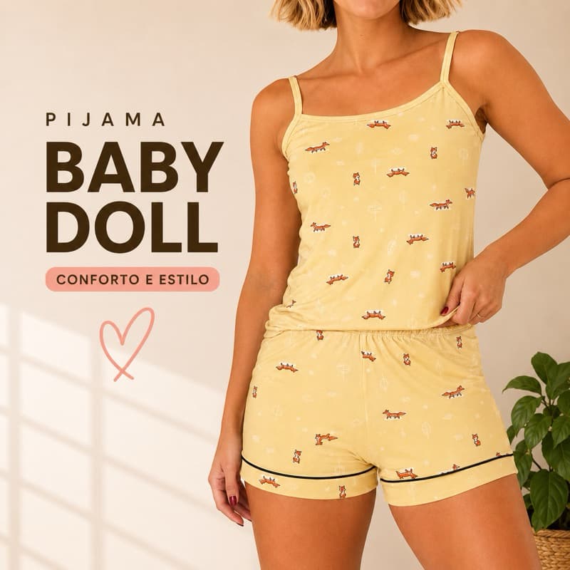 Pijama feminino curto short doll baby doll de verão estampado confortável para dormir