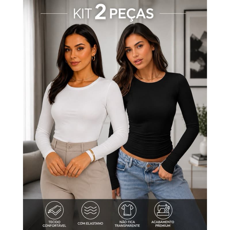 Kit 2 Blusinhas manga longa Feminina Moda E Conforto