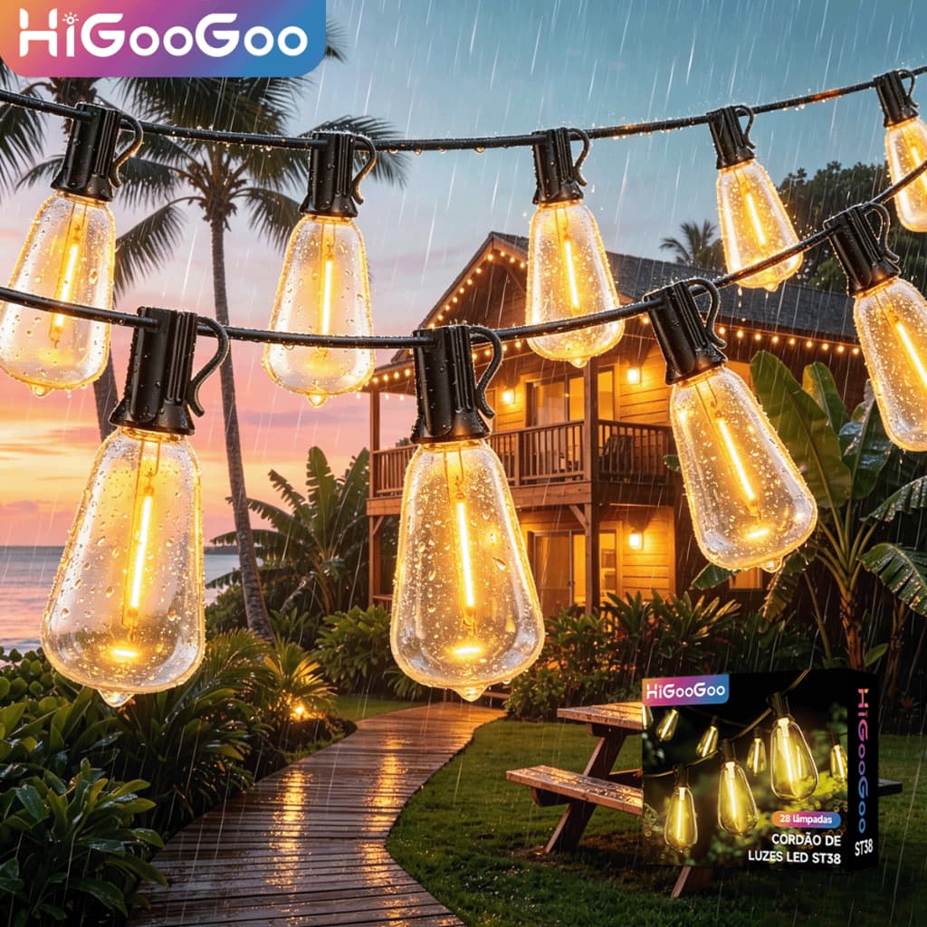 HiGooGoo ST38 Varal de Luz LED Inquebrável Bivolt 36M Conectável Alto Brilho Jardim Festa Externa Natal