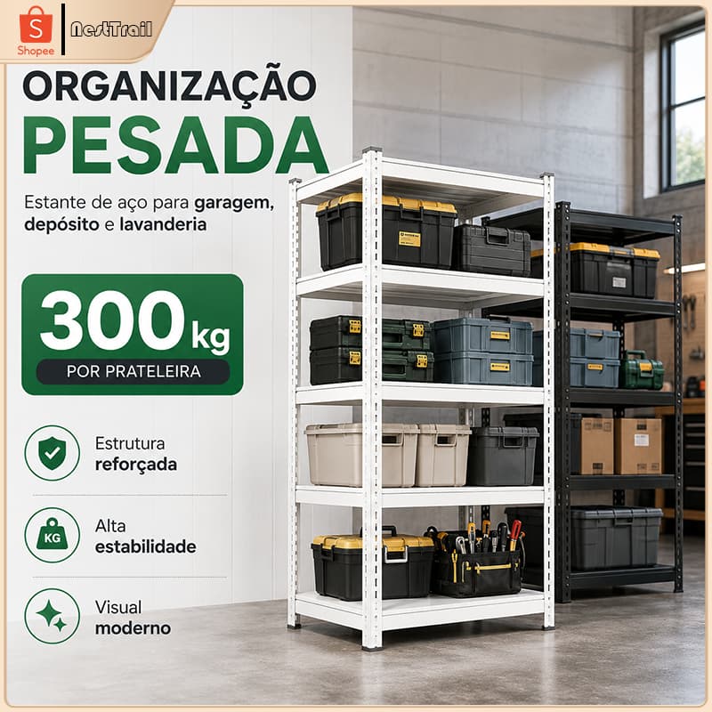 Estante de Aço Reforçada Multiuso, Prateleira Organizadora para Casa, Garagem e Escritório