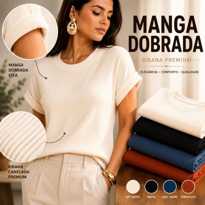 Blusa Básica feminina casual Ribana Canelada Ribana Baby tee moda verão chick com Elastano